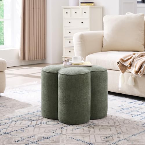 Zesthouse Flower Pouf Ottomans Foot Rest Set of 2, Linen Poofy Ottomans | Lar...