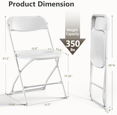White Folding Chairs 2 Pack, Plastic Folding Chairs for Outside, Heavy Duty F...