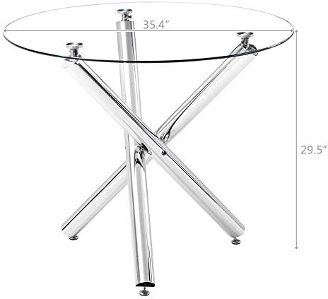 36" Luxury Silver Glass Dining Room Table Set for 4, 5-Piece Round Kitch...