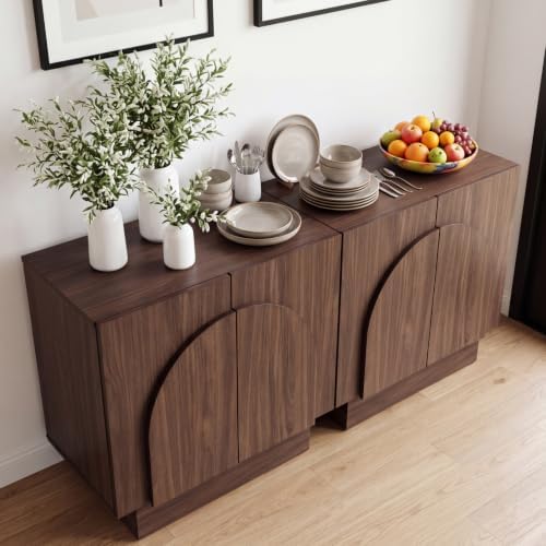 Ya-Home Walnut Sideboard Buffet Cabinet with Storage, 31.5” Modern Sideboard ...