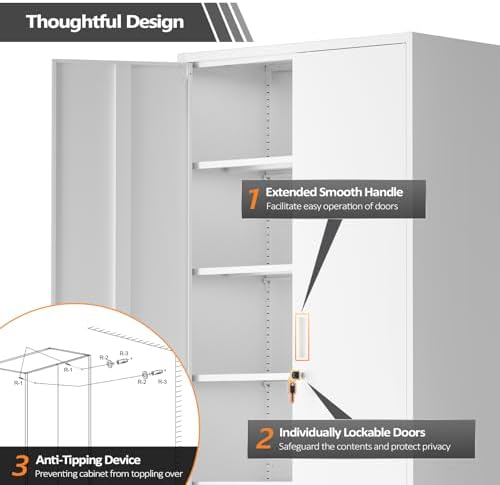 VINGLI Metal Garage Storage Cabinet with 2 Doors and 5 Adjustable Shelves, 71...