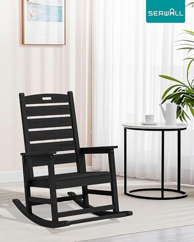 SERWALL Outdoor Rocking Chair Set of 2, Oversized HDPE Rocker, Black | Heavy ...