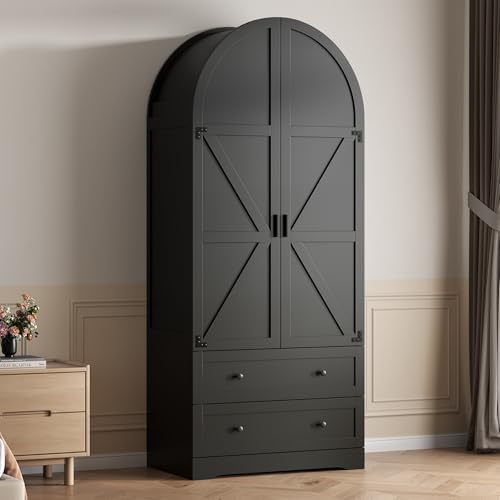Gyfimoie Black Armoire Wardrobe Closet with 2 Drawers, 75" Wooden Wardro...