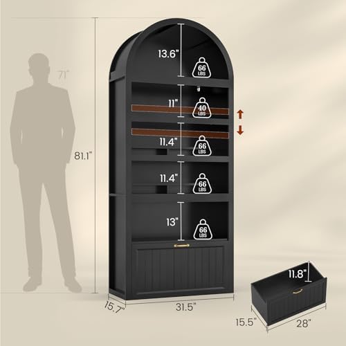 81" Tall Arched Cabinets,Bookcase with Drawer storage,Mid-Century Modern...
