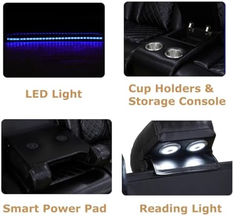 Power Recliner Sofa Set, Black Leather 3 Pieces Sectional Couch, Living Room ...