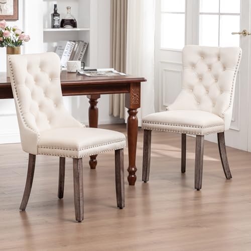Eifizek Dining Chairs Set of 6 Upholstered Chairs with Tufted Back, Beige