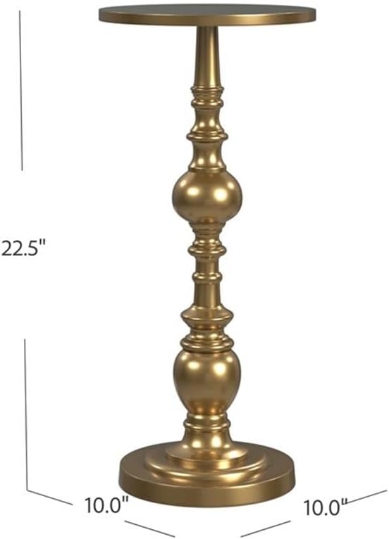 Beaumont Lane Transitional Metal Pedestal Side Table, 10" Round Top, Ant...