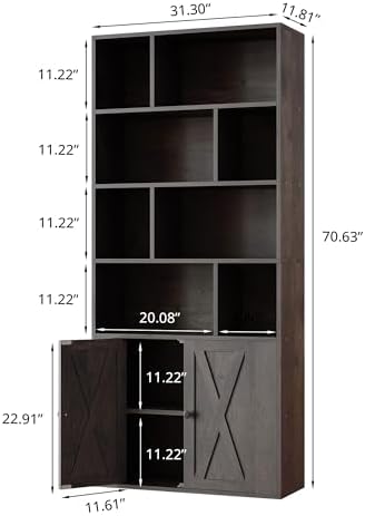IRONCK 4-Tier Bookcase with Doors, Tall Storage Bookshelf, Charcoal Gray