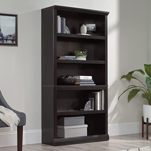 Sauder 5 Tier Book Shelf Wooden Bookcase Multipurpose Bookshelf for Home Offi...