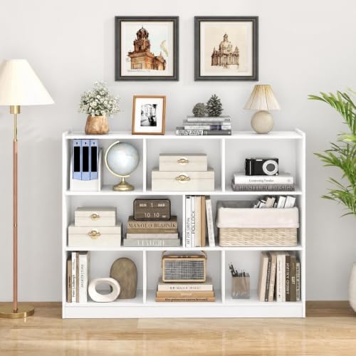 Tangkula 8-Cube Bookcase, Wood 3 Tier Open Storage Bookshelf, Modern Multipur...