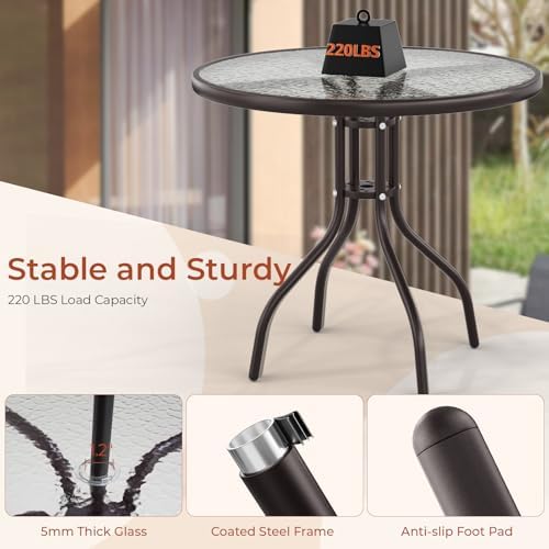TLSUNNY 6 Pieces Glass Table and Folding Textilene Chairs with 65″ Umbrella