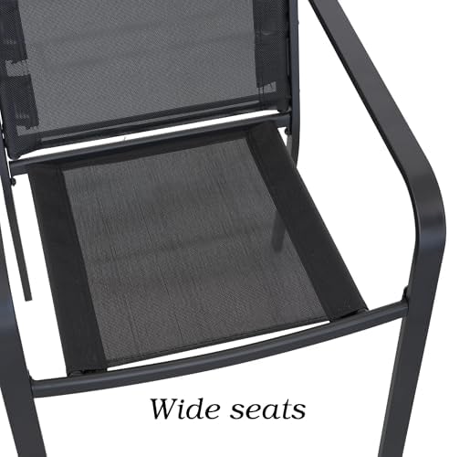 Anmutig Outdoor Bistro Set for 2, Stackable Chairs & Square Table, Black