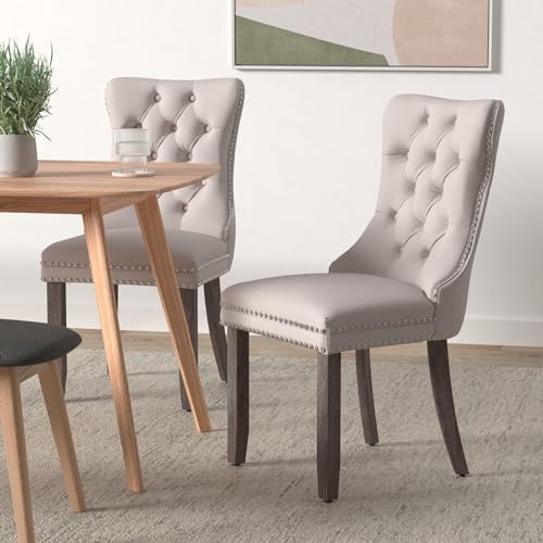 Beige Velvet Dining Chairs Set of 4, Modern Upholstered Kitchen Chairs