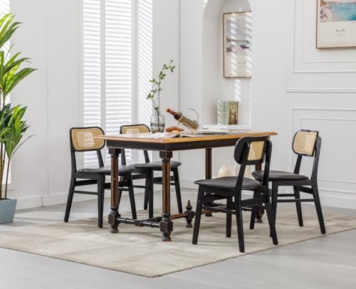 Shunzhi Rattan Dining Chairs Set of 4, Upholstered Farmhouse Dining Room Chai...