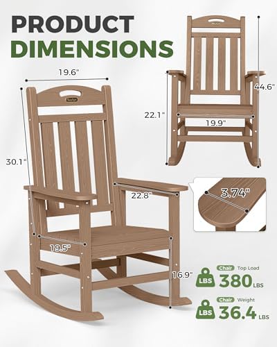 Outdoor Rocking Chair, HDPE Patio Rocking Chair, All Weather,Teak