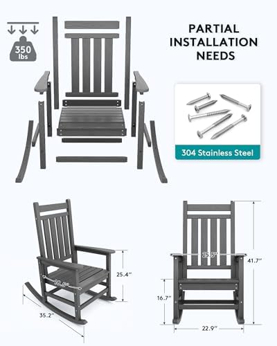 SERWALL Outdoor Rocking Chair Set of 2, HDPE Rocking Chairs for Adult, Grey |...