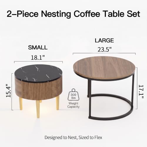 YESHOMY 23.6" Nesting Coffee Table Set of 2, Walnut Storage Coffee Table...