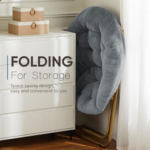 Simple Deluxe Cozy Chair, Faux Fur Saucer Chair for Bedroom, Comfy Foldable M...