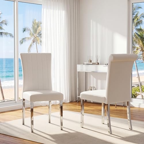 Asday 7 Piece Dining Table Set, Luxury White and Silver Dining Room Table Set...