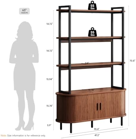 ONBRILL 71" Tall Bookshelf, 4-Tier Book Shelf with Storage Cabinet, Walnut