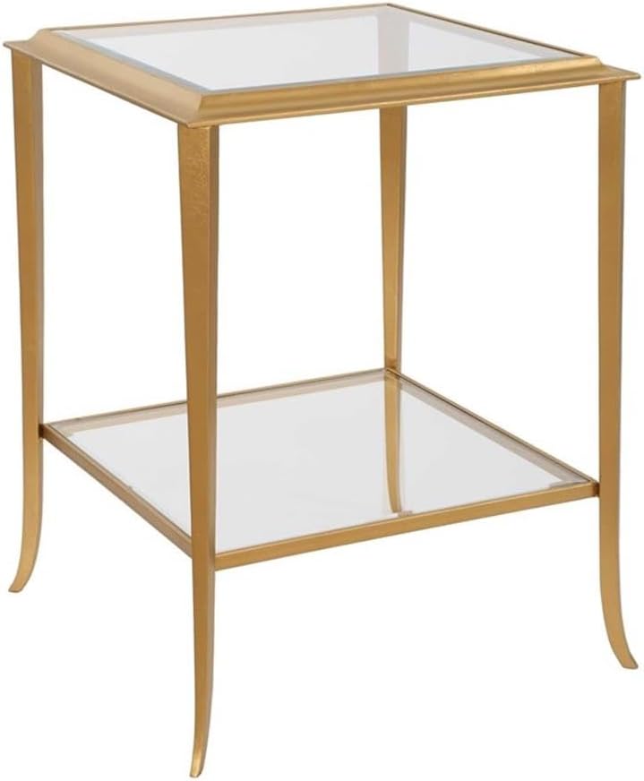 Pemberly Row Contemporary End Table, Iron Frame, Radiant Gold Leaf Finish, Be...