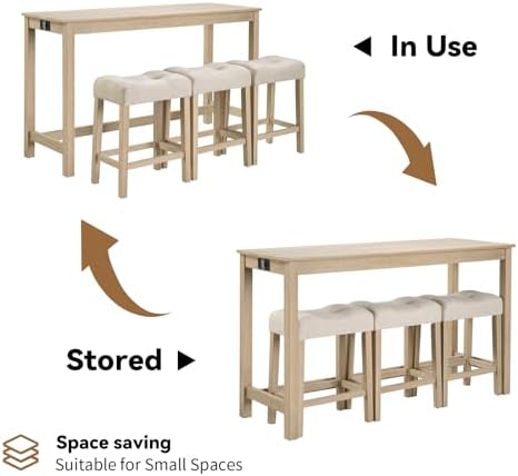 59'' Dining Bar Table and Chairs Set with Power Outlet, 4-Piece Indus...