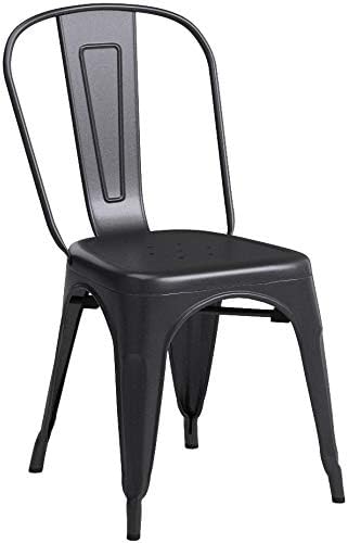 FDW | Metal Dining Chairs | Set of 4 | Black | Stackable Tolix Side Chairs wi...