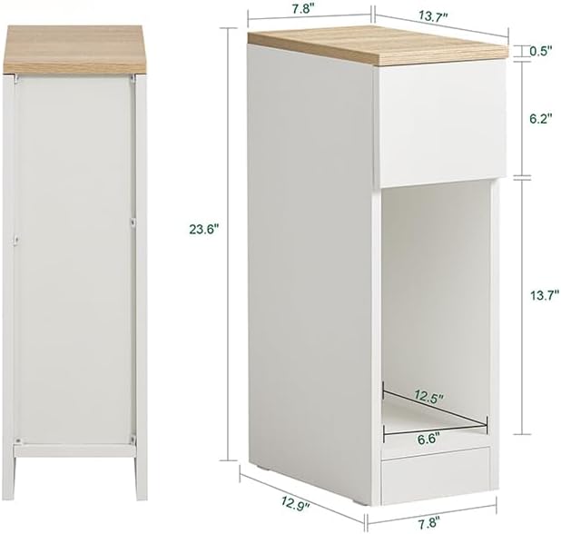 SoBuy Narrow Nightstand Set of 2 | Slim Bedside Tables with Drawers Suitable ...