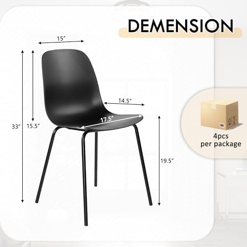LSSPAID Modern Black Dining Chairs Set of 4, Waterproof Plastic Kitchen Chair...
