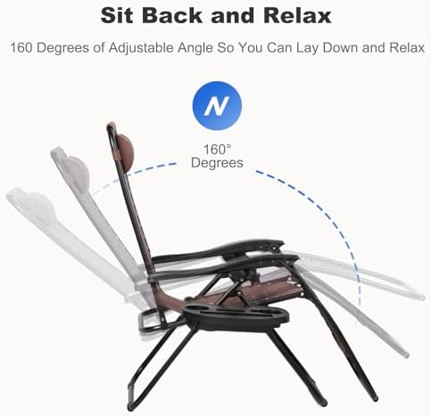 Nazhura Set of 2 Relaxing Recliners Patio Chairs Adjustable Steel Mesh Zero G...