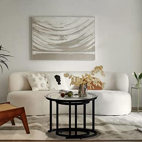 aboxoo Black Nesting Coffee Glass Table Set of 2, Metal Freme Side End Tables...