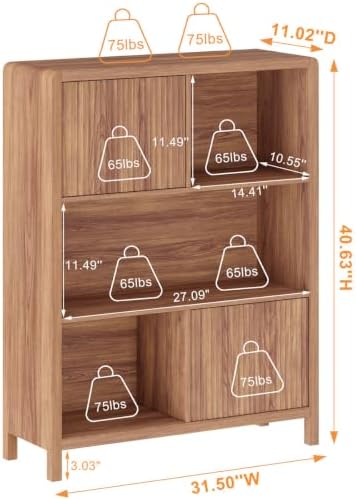 FATORRI Bookshelf with Open and Hidden Storage, 5 Cube Bookcase with 2 Doors,...