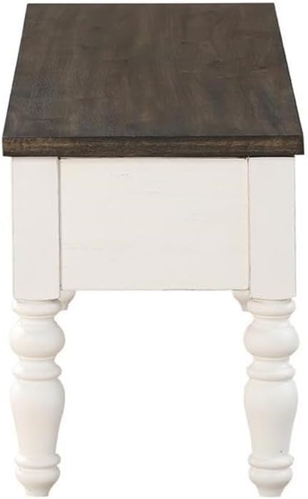 Pemberly Row Farmhouse Storage Bench, Two-Tone Ivory and Dark Oak Finish, MDF...