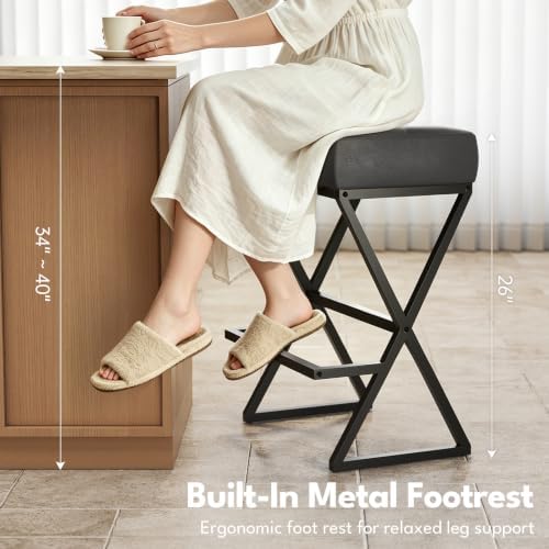 Counter Height Bar Stools Set of 2, Backless 26" Saddle Barstools, Grey ...