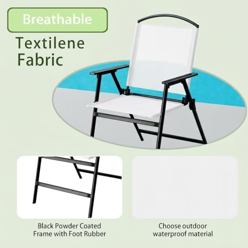 Outdoor Folding Patio Dining Chairs With Armrest for Garden Lawn Poolside Bac...
