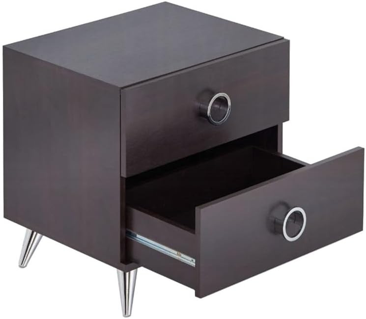 2 Drawers MDF Nightstand with Plastic Legs, Espresso,for Small Spaces