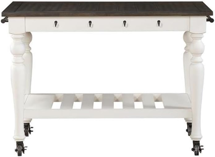 Pemberly Row Farmhouse Kitchen Cart, Two-Tone Ivory and Dark Oak Finish, MDF/...