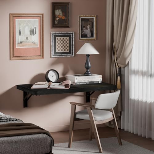 IAE Wall Mounted Folding Table with Pine Wood,24" x 14"Floating Wal...