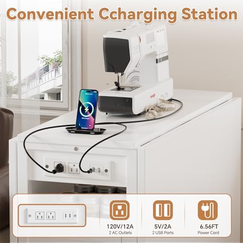PAKASEPT Height Adjustable Sewing Cutting Table with Charging Station, Foldin...