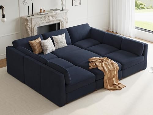 Oversized Cloud Sleeper Couch 9 Seater Modular Sectional Sofa Blue | Modern C...