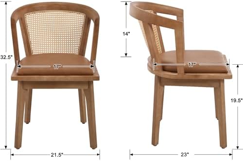 EALSON Rattan Mid Century Dining Chairs Set of 2 Modern Farmhouse Wooden Dini...
