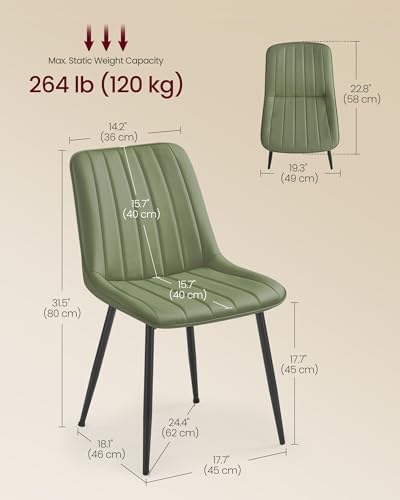 VASAGLE Dining Chairs Set of 2, Upholstered Kitchen Chairs, PU Leather | Stee...