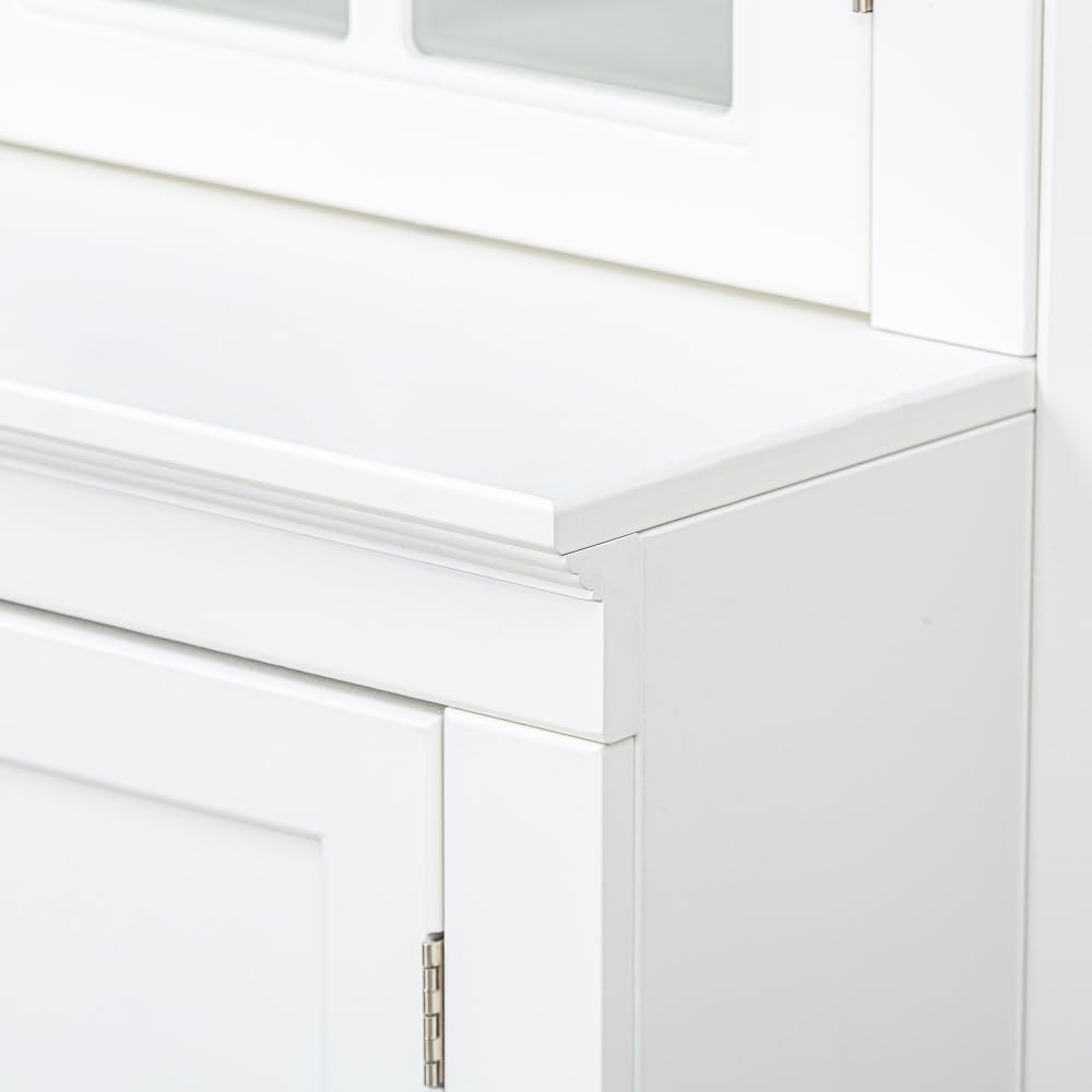 Farmhouse Pantry Cabinet with Glass Door–Freestanding Display Hutch with Stor...