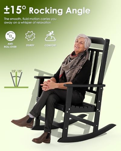 GREENVINES Classic Outdoor-Rocking-Chairs-Set-of-2, HDPE Rocker, Black | 30.3...