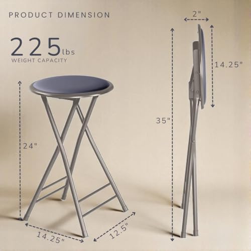 Lavish Home Folding Stool with Padded Backless Seat, Gray, 24 Inch