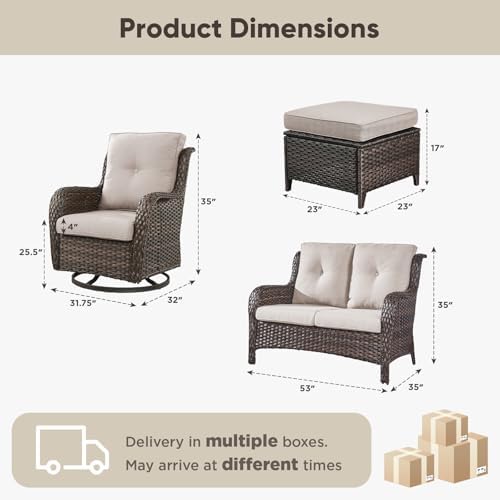 Belord 5 Piece Wicker Patio Furniture Set, Outdoor Swivel Rocker Chairs Set o...