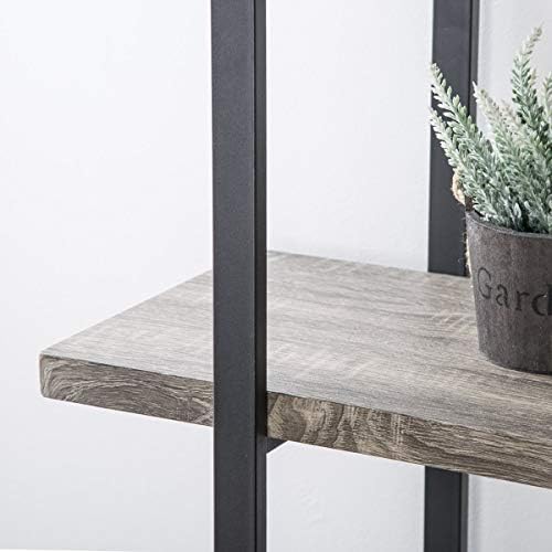 HSH 4-Shelf Bookshelf, Industrial Bookcase for Home Office, Light Grey Oak