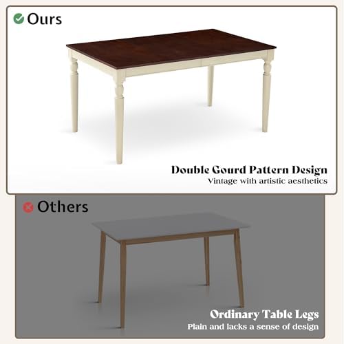 LUXOAK 6 Piece Solid Wood Dining Table Set with 60" Farmhouse Table