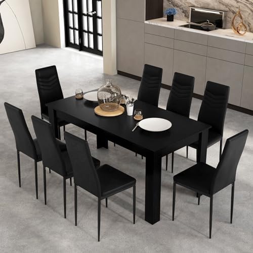 GIANTEX 9-Pieces Dining Table Set for 8, 63" Table, Padded Seat & Ba...