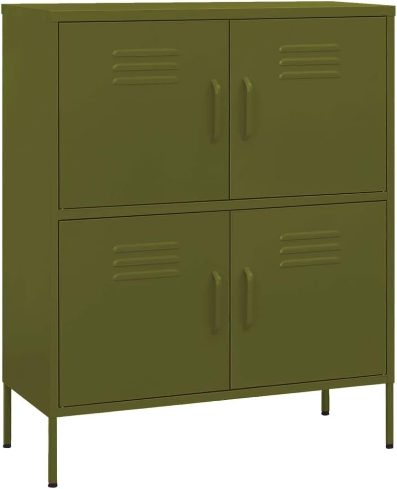 Olive Green Steel Storage Cabinet 13.8"x31.5"x40" Modern 4-Doo...